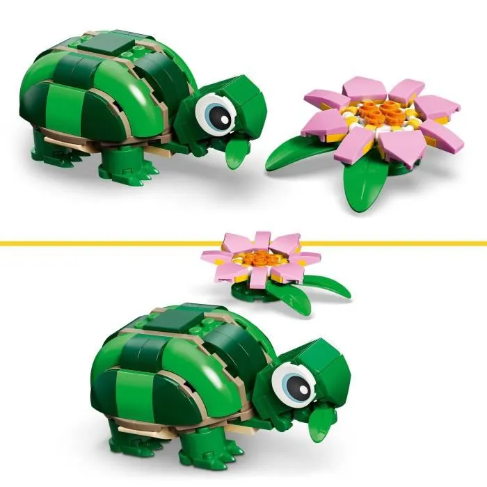 LEGO Creator 3-en-1 31377 - La Tortue et la Fleur de Nénuphar, Jouet de Construction 7 ans et plus, Transformable en Caméléon ou Grenouille