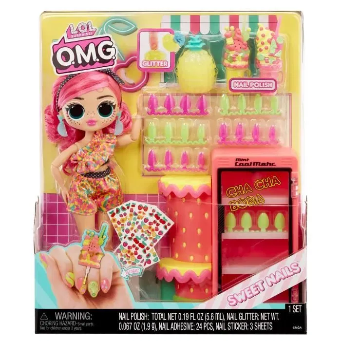 L.O.L. Surprise! OMG Sweet Nails - Bar à ongles - Poupée mannequin Pinky Pops Fruit Shop - Thème Fruit - À partir de 4 ans