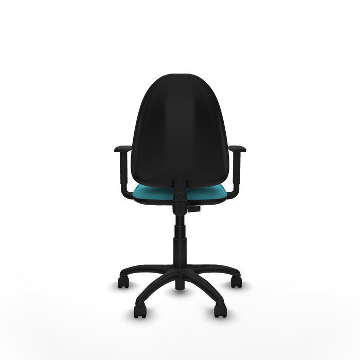 Chaise de bureau Aýna avec mécanisme de contact permanent de base, recouverte de tissu turquoise. Équipée d'une base en polyamide noir, d'accoudoirs 1D et de roulettes en nylon de 50 mm Chaise de bureau Aýna avec mécanisme de contact permanent de base, recouverte de tissu turquoise. Équipée d'une base en polyamide noir, d'accoudoirs 1D et de roulettes en nylon de 50 mm