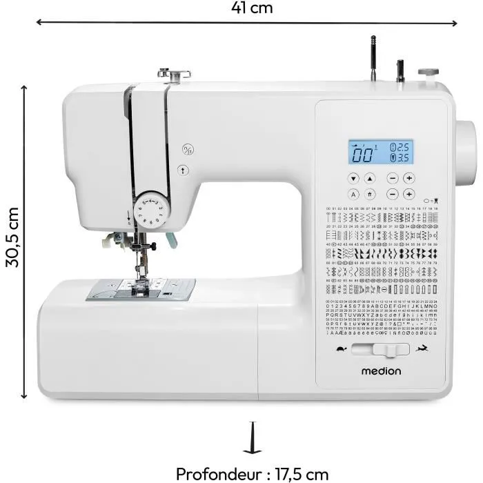Medion SD 36 - Machine à coudre numérique blanche, 38W, 270 points, 700 tr/min, éclairage LED Medion SD 36 - Machine à coudre numérique blanche, 38W, 270 points, 700 tr/min, éclairage LED
