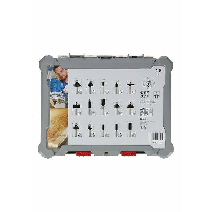 Bosch Professional Coffret de 15 fraises mixtes avec queue de 8 mm