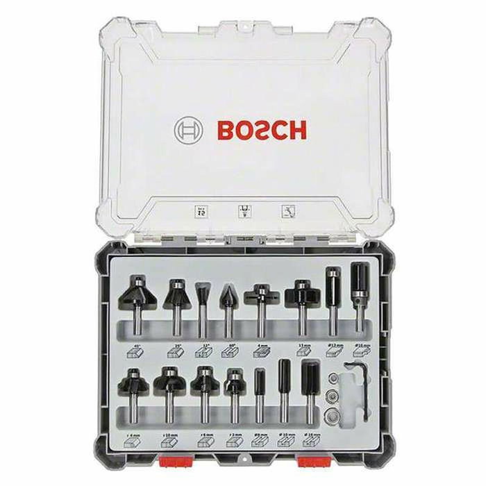 Bosch Professional Coffret de 15 fraises mixtes avec queue de 8 mm