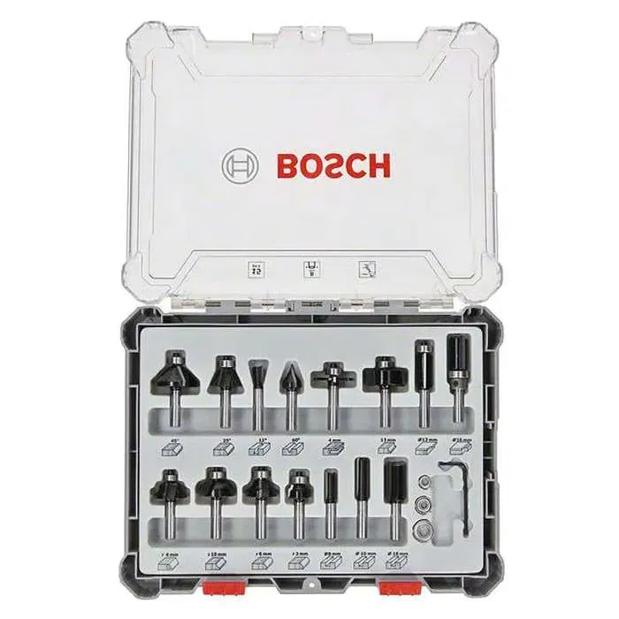 Bosch Professional - Coffret de 15 fraises à queue 8 mm - Compatible défonceuses - Réf. 2607017472