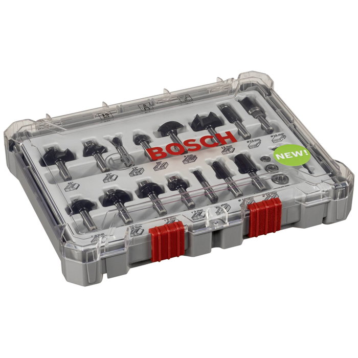 Bosch Professional Coffret de 15 fraises mixtes avec queue de 8 mm