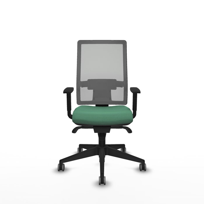 Chaise Horna Synchro 5 positions tissu Vert émeraude Maille Gris Base pyramidale noire Accoudoir 1D Sans appui-tête Roulettes 65mm pour moquette