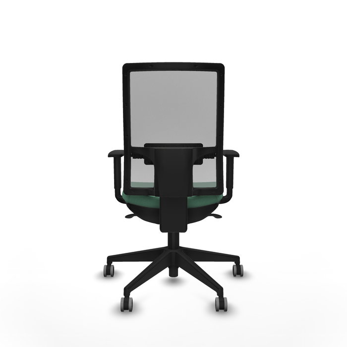 Chaise Horna Synchro 5 positions tissu Vert émeraude Maille Gris Base pyramidale noire Accoudoir 1D Sans appui-tête Roulettes 65mm pour moquette