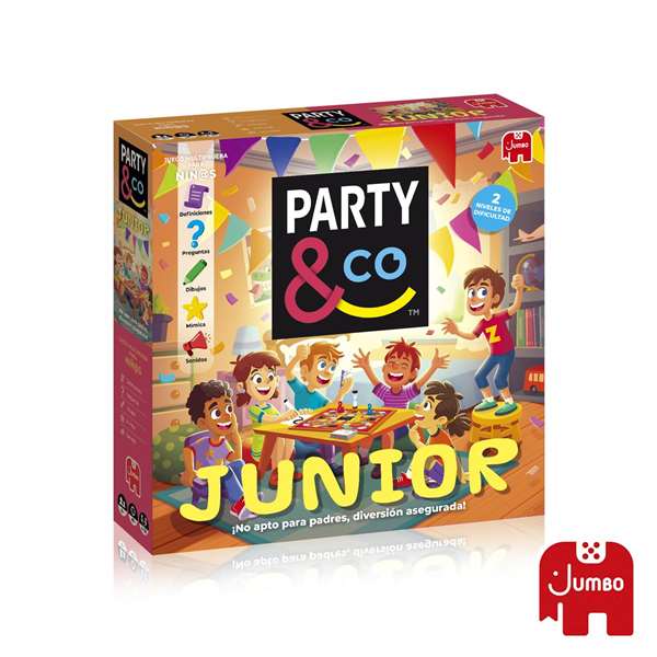 Diset Party & Co. Junior - Jeu de société éducatif pour enfants dès 8 ans - Version espagnole avec plateau et 112 cartes à 2 niveaux de difficulté