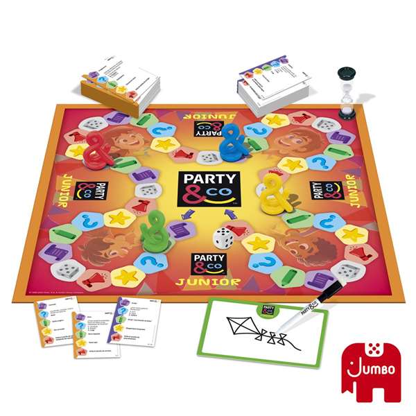 Diset Party & Co. Junior - Jeu de société éducatif pour enfants dès 8 ans - Version espagnole avec plateau et 112 cartes à 2 niveaux de difficulté