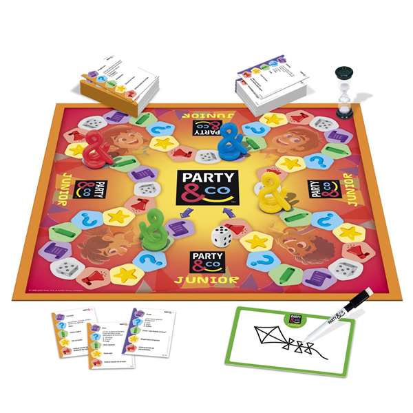 Diset Party & Co. Junior - Jeu de société éducatif pour enfants dès 8 ans - Version espagnole avec plateau et 112 cartes à 2 niveaux de difficulté