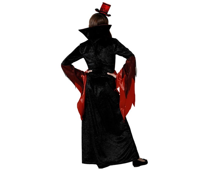 Disfraz Vampiresa Noir avec Chapeau pour Fille 5-6 Ans - Costume de Vampiresse Gothique et Sophistiqué pour Halloween et Fêtes - Détails Rouges
