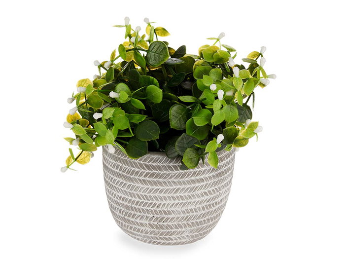 IBERGARDEN Plante verte avec fleurs blanches et pot gris