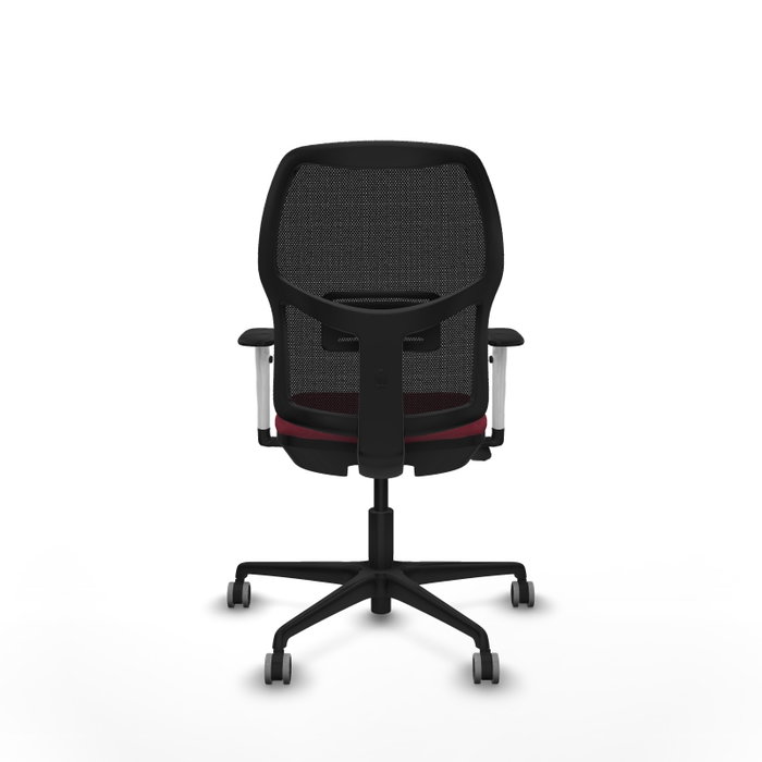 Chaise Alfera Synchrone/Traslack Maille/tissu Bordeaux Maille Noir Base en nylon noir Accoudoirs noirs et blancs Sans appui-tête Roulettes 65mm pour moquette