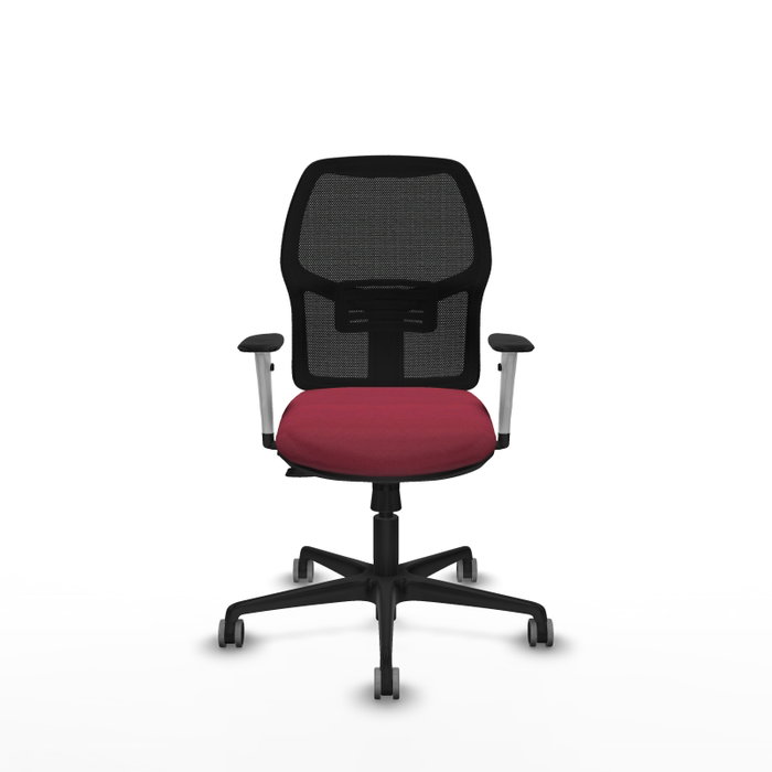 Chaise Alfera Synchrone/Traslack Maille/tissu Bordeaux Maille Noir Base en nylon noir Accoudoirs noirs et blancs Sans appui-tête Roulettes 65mm pour moquette