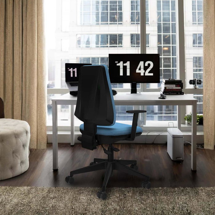 Chaise Elche Asynchrone Tissu Marron foncé Base pyramidale noire Accoudoir 1D Sans appui-tête Roulettes 65mm nylon Chaise Elche Asynchrone Tissu Marron foncé Base pyramidale noire Accoudoir 1D Sans appui-tête Roulettes 65mm nylon