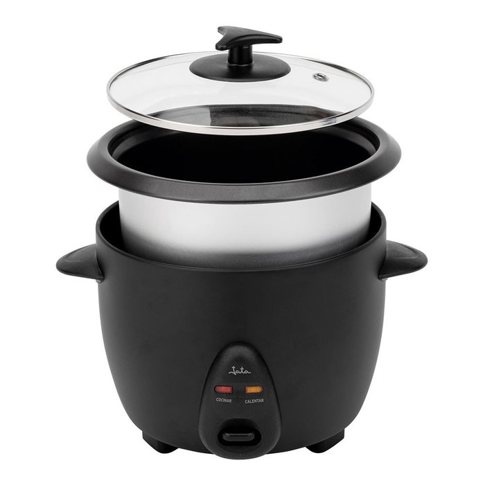 Jata Hogar Cuiseur à riz électrique 900 W 2,2 L noir Ø29 x 29 cm avec vitre trempée et antiadhésif