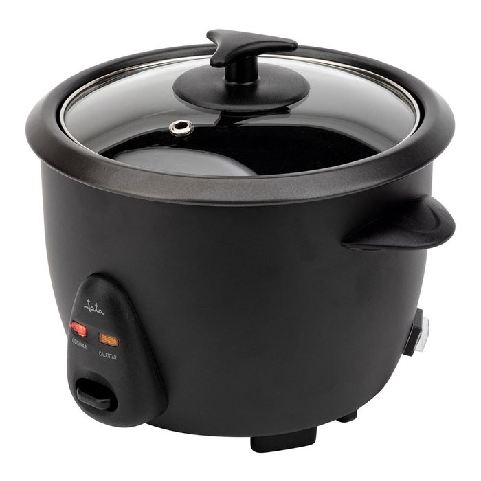 Jata Hogar Cuiseur à riz électrique 900 W 2,2 L noir Ø29 x 29 cm avec vitre trempée et antiadhésif