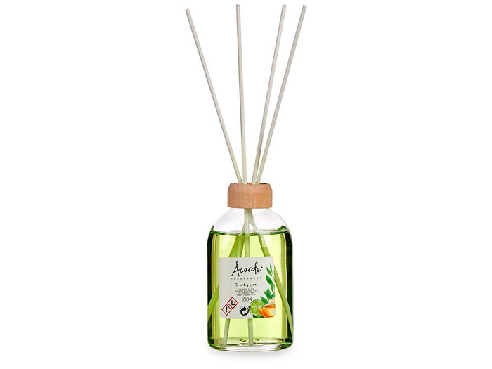 Acorde Mikado 100 ml avec tige verte lime 5,5x21,3x5,5 cm verre bois parfum d'ambiance (Set de 12)