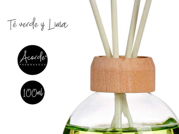 Acorde Mikado 100 ml avec tige verte lime 5,5x21,3x5,5 cm verre bois parfum d'ambiance (Set de 12)