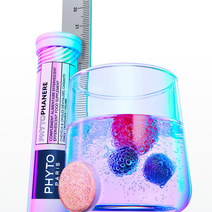 Phyto Phytophanere - Complément alimentaire cheveux et ongles - 30 comprimés effervescents sans sucre, multivitaminés et végétaliens - Parfum framboise myrtille