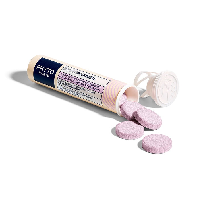 Phyto Phytophanere - Complément alimentaire cheveux et ongles - 30 comprimés effervescents sans sucre, multivitaminés et végétaliens - Parfum framboise myrtille