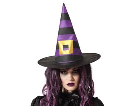 Atosa Chapeau de Sorcière à Rayures Violettes et Noires avec Boucle Dorée