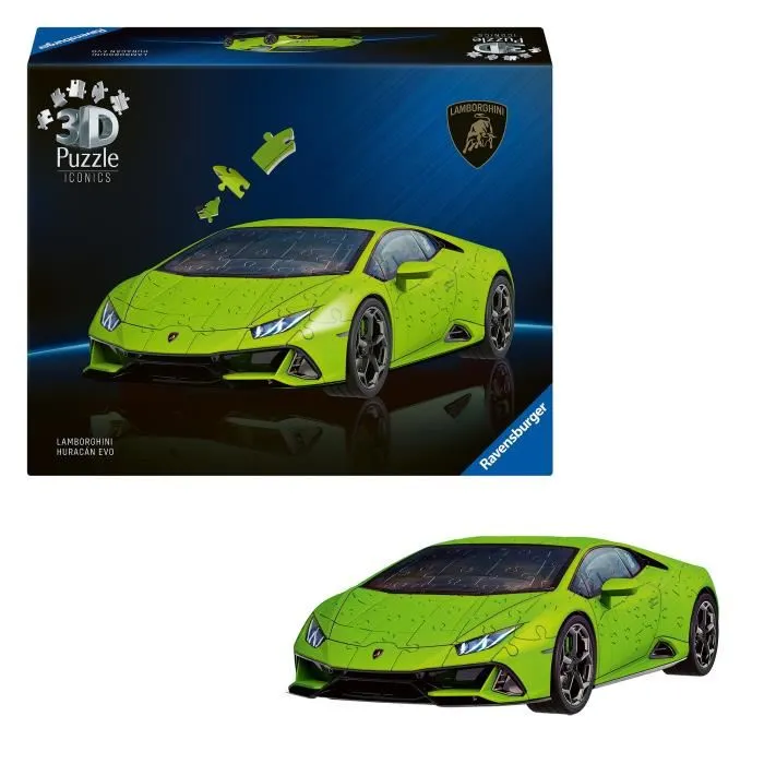 Ravensburger Puzzle 3D Iconics - Lamborghini Huracán EVO - Edition Verte - 108 Pièces