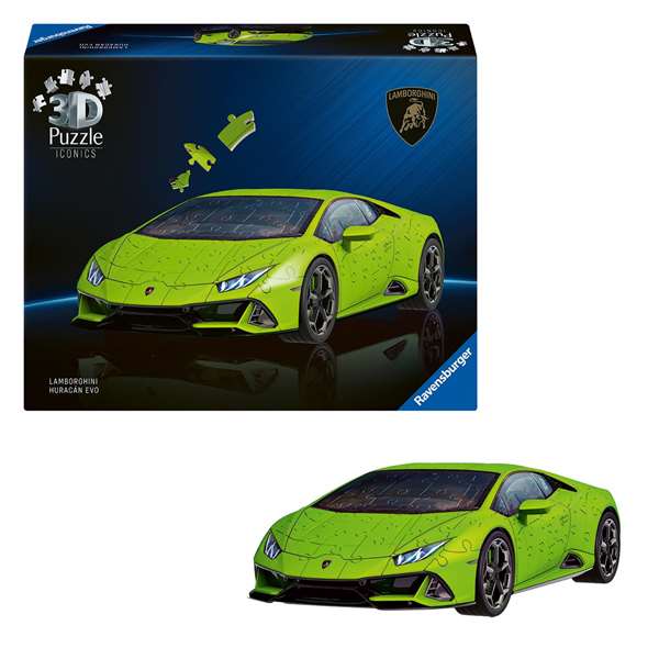 Ravensburger - Puzzle 3D Lamborghini Huracán EVO Voiture Verte - 108 Pièces - Boîte et Instructions Multilingues