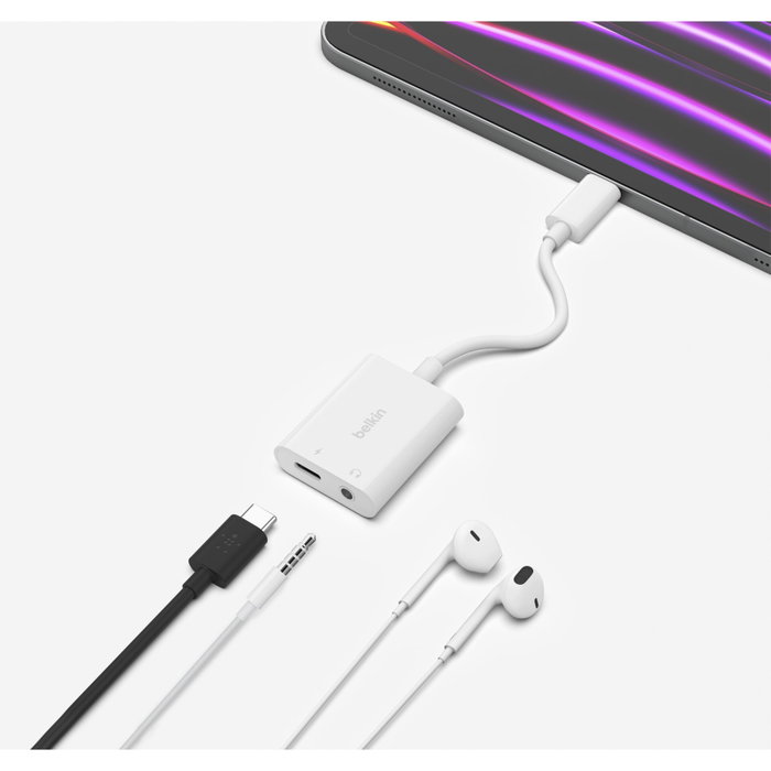 Belkin RockStar Adaptateur Audio et Charge USB-C 3,5 mm - Blanc - NPA004btWH Belkin RockStar Adaptateur Audio et Charge USB-C 3,5 mm - Blanc - NPA004btWH