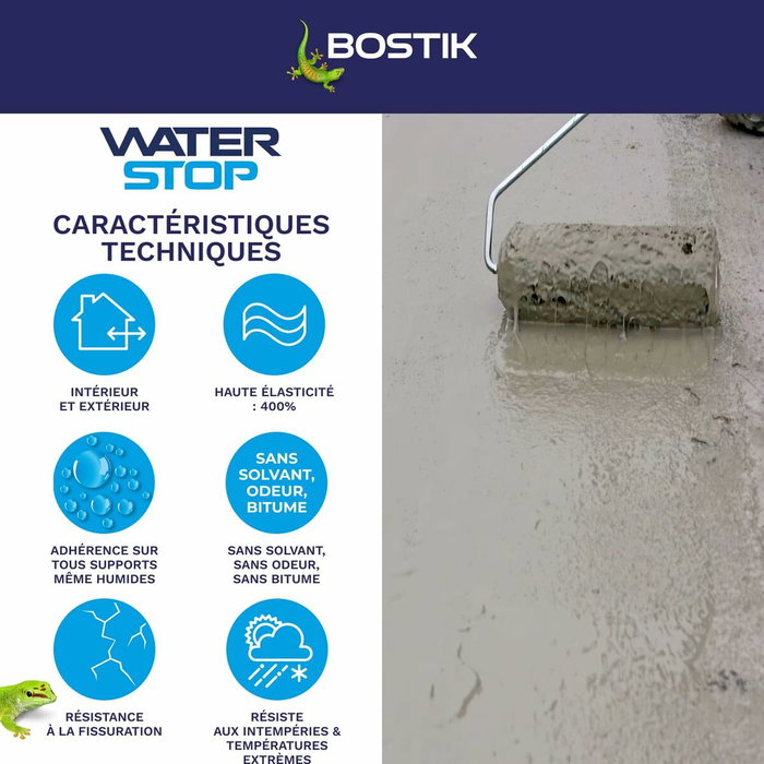 Bostik Waterstop Membrane d'étanchéité, Seau 6 kg, Blanc