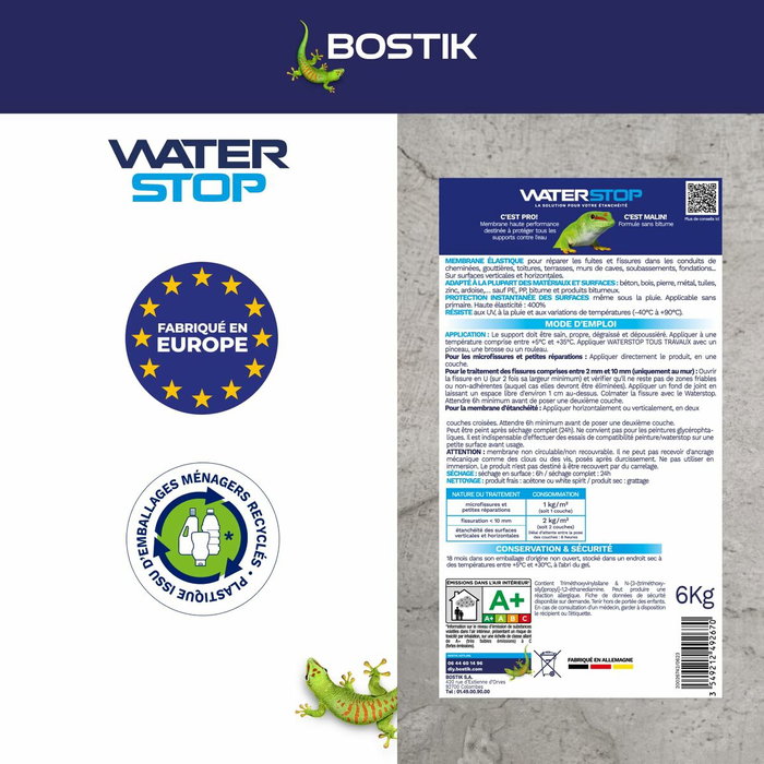 Bostik Waterstop Membrane d'étanchéité, Seau 6 kg, Blanc