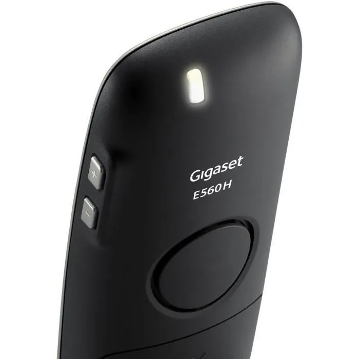 Gigaset E560A Téléphone DECT sans fil Noir/Argent avec Répondeur, Grand écran et Touches, Compatible Aides Auditives Gigaset E560A Téléphone DECT sans fil Noir/Argent avec Répondeur, Grand écran et Touches, Compatible Aides Auditives