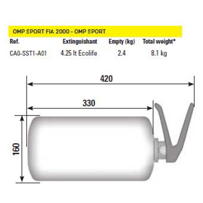 Omp Sport Système D'Extinction Activation Mécanique 4.25 Lt. Bouteille En Acier Syst. Complet OMPCA0-0372-A01