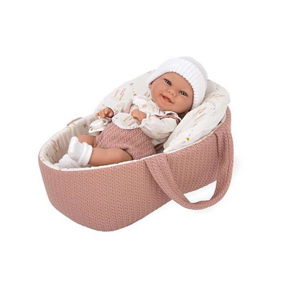Muñecas Arias Poupée Elegance Babyto Rose avec landau et tétine - Corps vinyle, fille, 33 cm