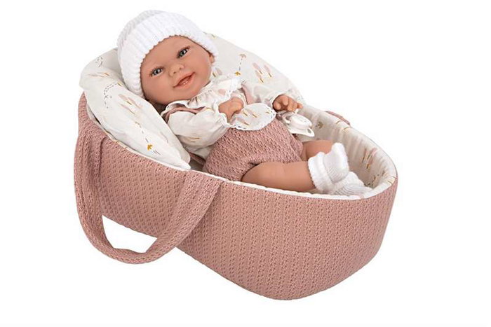 Muñecas Arias Poupée Elegance Babyto Rose avec landau et tétine - Corps vinyle, fille, 33 cm