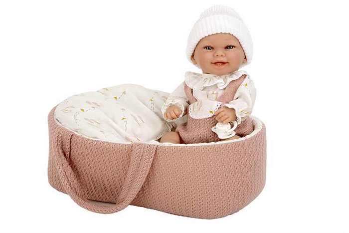 Muñecas Arias Poupée Elegance Babyto Rose avec landau et tétine - Corps vinyle, fille, 33 cm