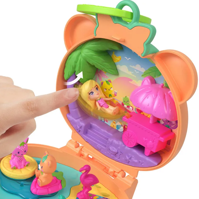 Mattel JKC79 Polly Pocket Coffret Ourson Tout Doux - Coffret en peluche amovible avec hamac oscillant, bain tournant et accessoires - Jouet pour enfants dès 4 ans