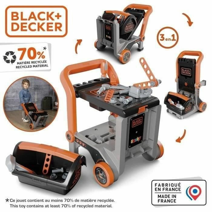 Smoby Diable Bricolo 3 en 1 Black + Decker avec 19 accessoires Smoby Diable Bricolo 3 en 1 Black + Decker avec 19 accessoires