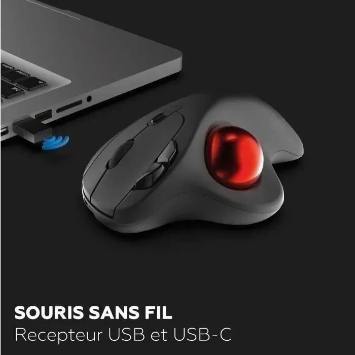 Mobility Lab Souris sans fil Trackball ergonomique pour droitier Noir - Design doux au toucher, navigation latérale, mode économie d'énergie avec récepteurs USB et USB-C