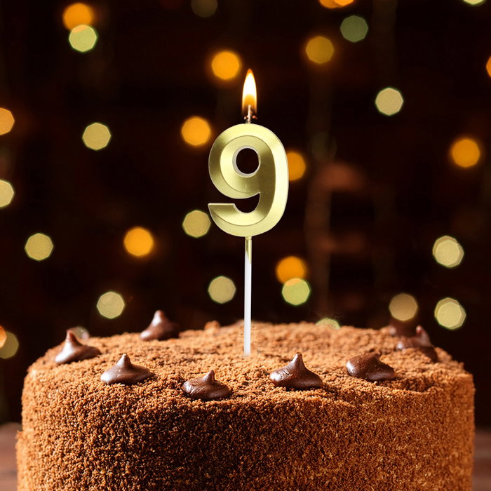 Party Time Bougie Anniversaire Chiffre 9 Or