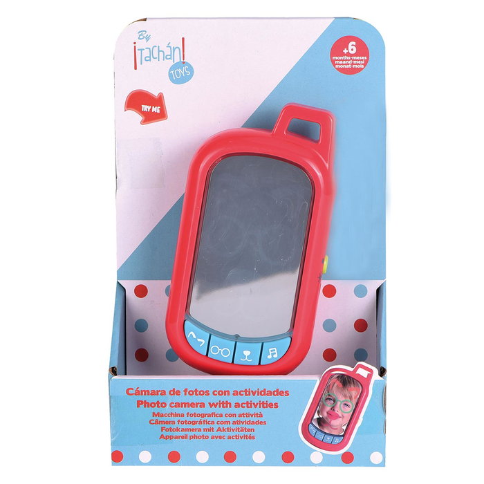 Tachan - Téléphone jouet pour bébé avec miroir et filtres selfie (narise chien, oreilles chat, lunettes), 7 mélodies, fonctionnement avec piles, à partir de 6 mois