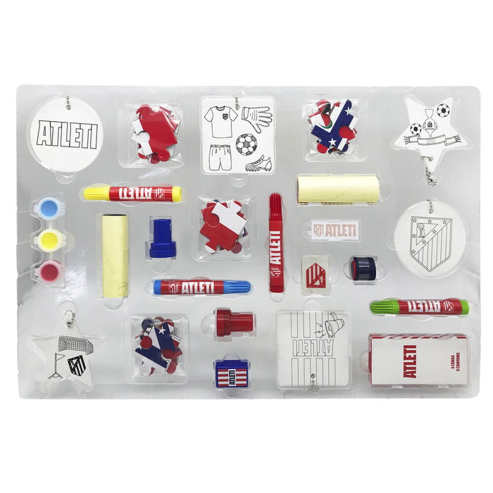 CYP BRANDS Calendrier de l'Avent Atlético de Madrid 45x30 cm avec Autocollants, Puzzle, Peintures et Autres Surprises