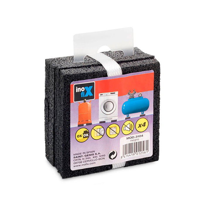 Inofix 3104-3-000 Plots anti-vibratiles caoutchouc noir 10x75x75 mm lot de 4 pour électroménager
