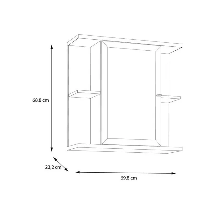 Forte Armoire de toilette murale décor chêne et vert sauge avec miroir sur porte, 4 niches et tablette intérieure, 69.9 x 23.2 x 68.8 cm