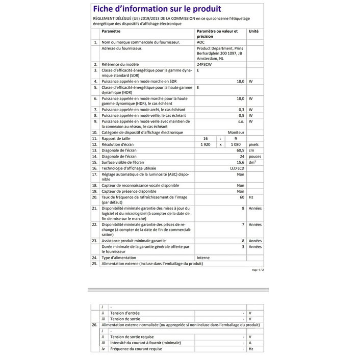 Écran AOC 24P3CW Full HD 23,8"