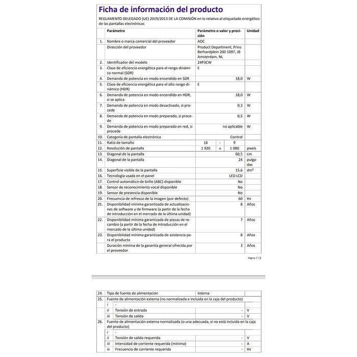 Écran AOC 24P3CW Full HD 23,8"