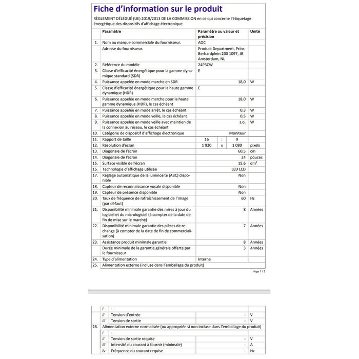 Écran AOC 24P3CW Full HD 23,8"