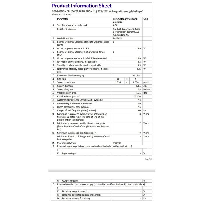Écran AOC 24P3CW Full HD 23,8"