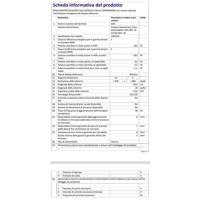 Écran AOC 24P3CW Full HD 23,8"