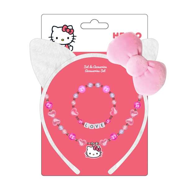 Cerdá Pack de 3 pièces de bijoux fantaisie Hello Kitty - Accessoires pour enfants - Fuchsia - 12.5 x 19.0 x 0.1 cm