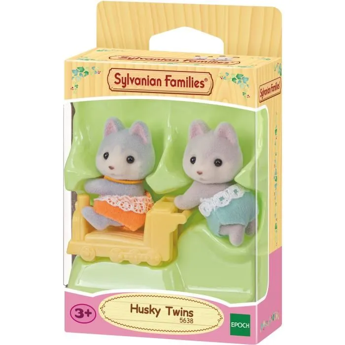 Sylvanian Families Mini-univers Les jumeaux husky - Figurines articulées avec wagon - Orange - Mixte - 3 ans et plus